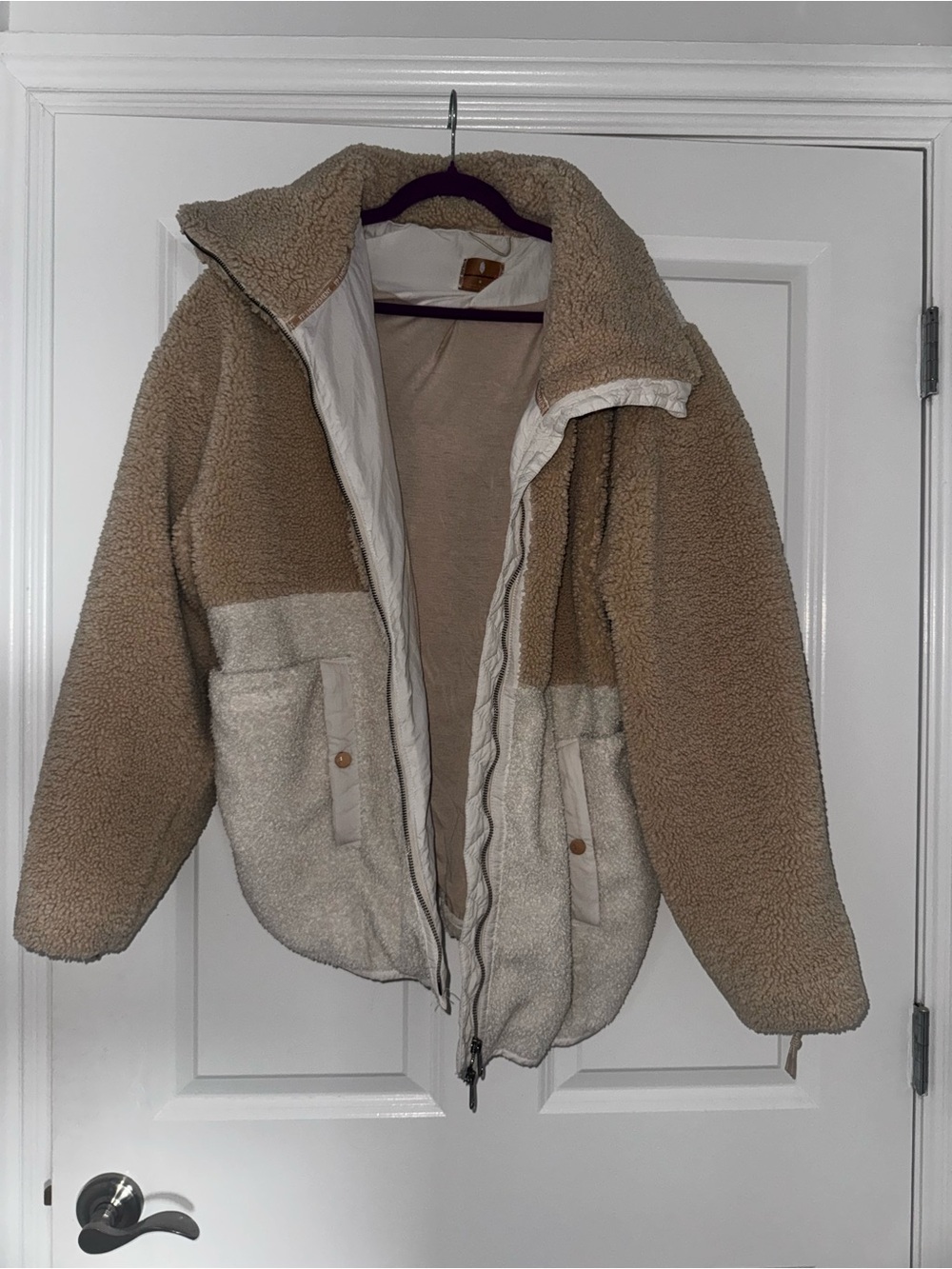 FP Movement by Free People Two-Tone Teddy Sherpa Jacket in Beige & Cream
